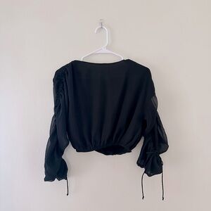 Abercrombie and Fitch Long Sleeve Black Sheer Cropped Blouse Size XXS